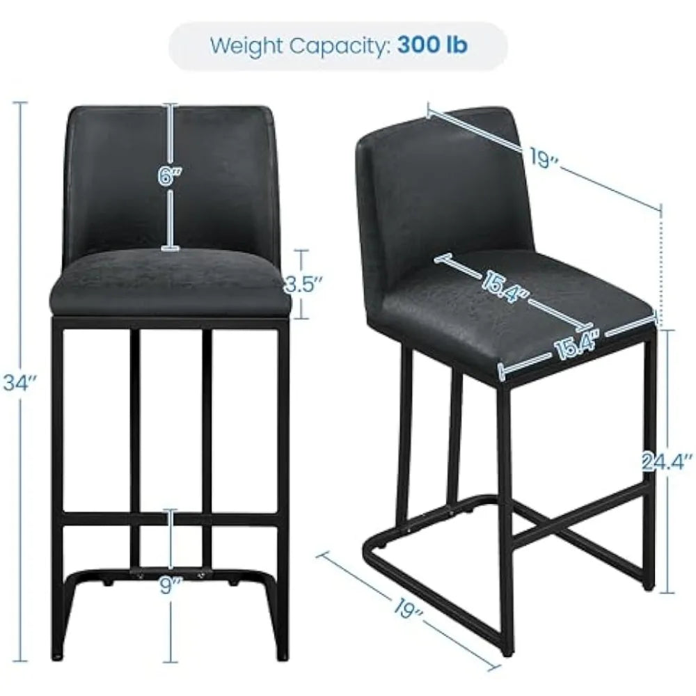 Counter Height Bar Stools 24'' Kitchen Bar Stools Set of 4 Upholstered Modern Island Chairs with Back and Metal Legs