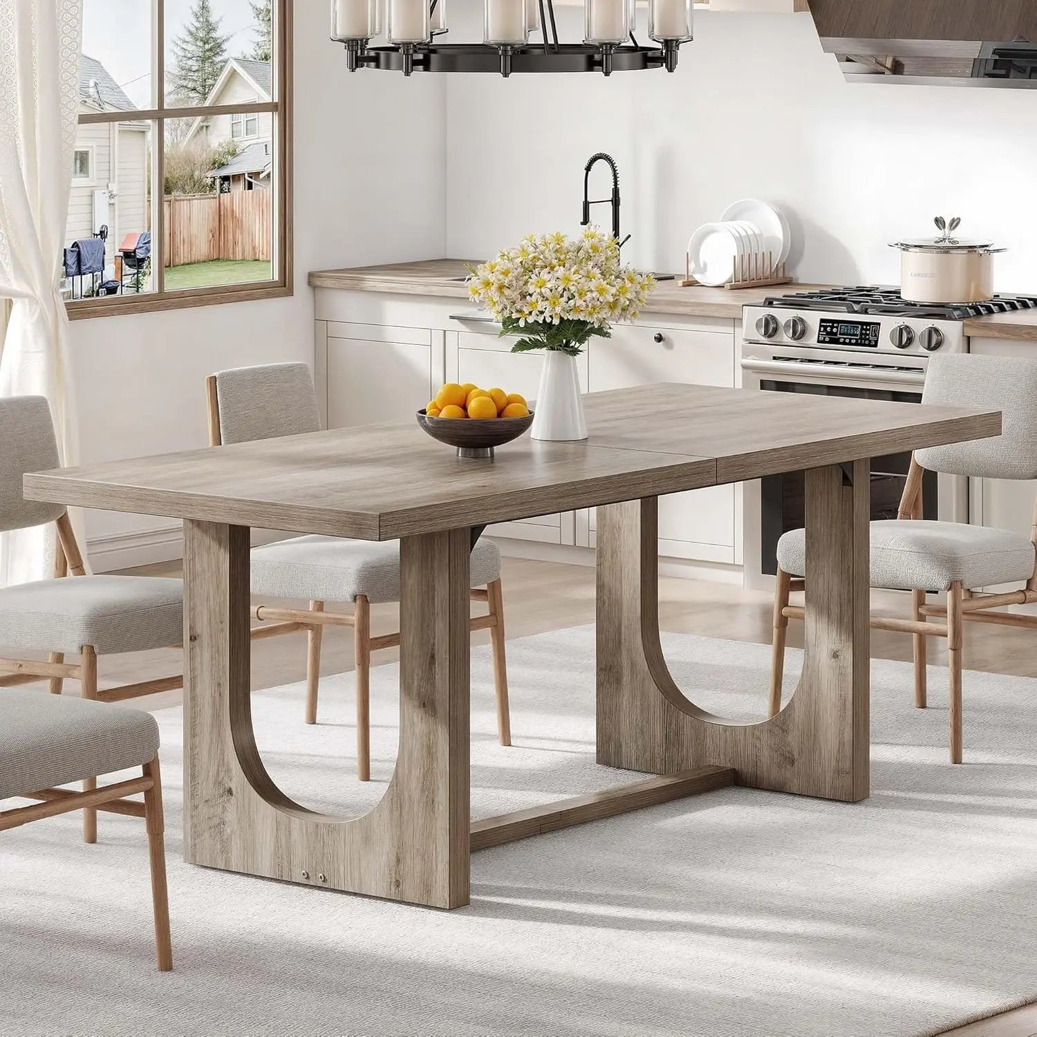 SUSAN Modern Farmhouse Rectangular Dining Table - 70.86" W