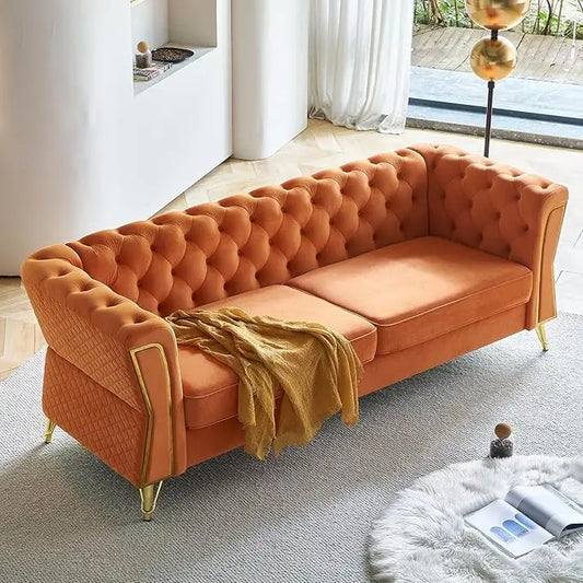 RYAN Minimalist Modern Velvet Chesterfield Sofa – Deep Seat 3- 87.4"