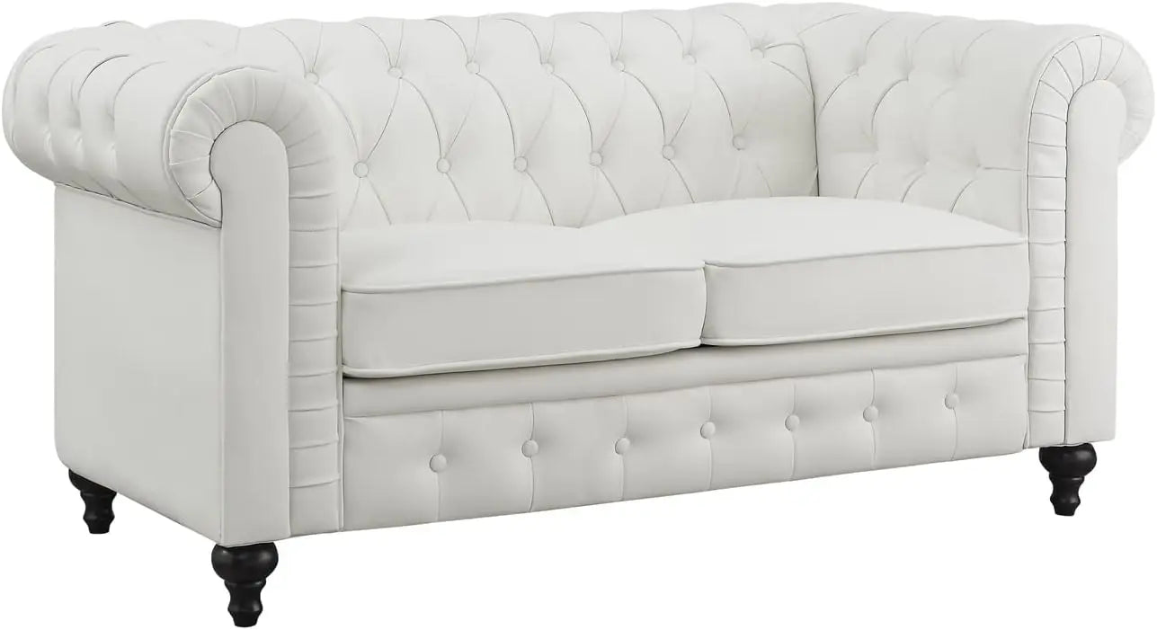 AUDREY Barrel Loveseat Sofa – Modern Faux Leather, Button Tufted - 49"