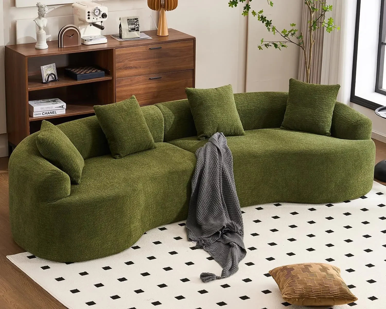 Minimalist Modern 4-Seater Curved Sectional Sofa – Terrycloth Fabric Couch – 130.5" Wide