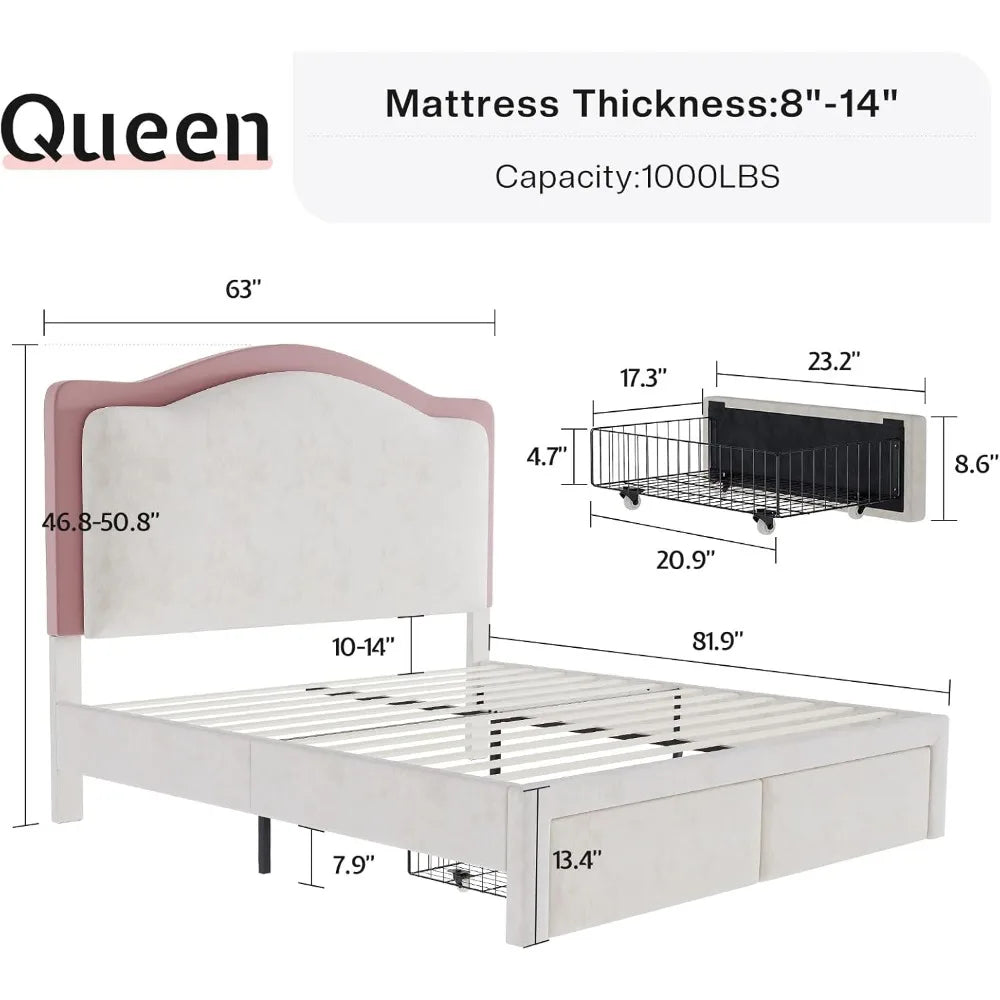 MARGARET Modern LED Queen Bed Frame with Storage Drawers - 60"