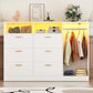 MACKENZIE Modern White LED Storage Dresser with Clothes Rack - 63'' Wide