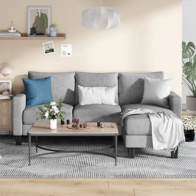 CALVIN Scandinavian Style Convertible L-Shaped Sectional Sofa – Linen Fabric Couch | 70.8"W