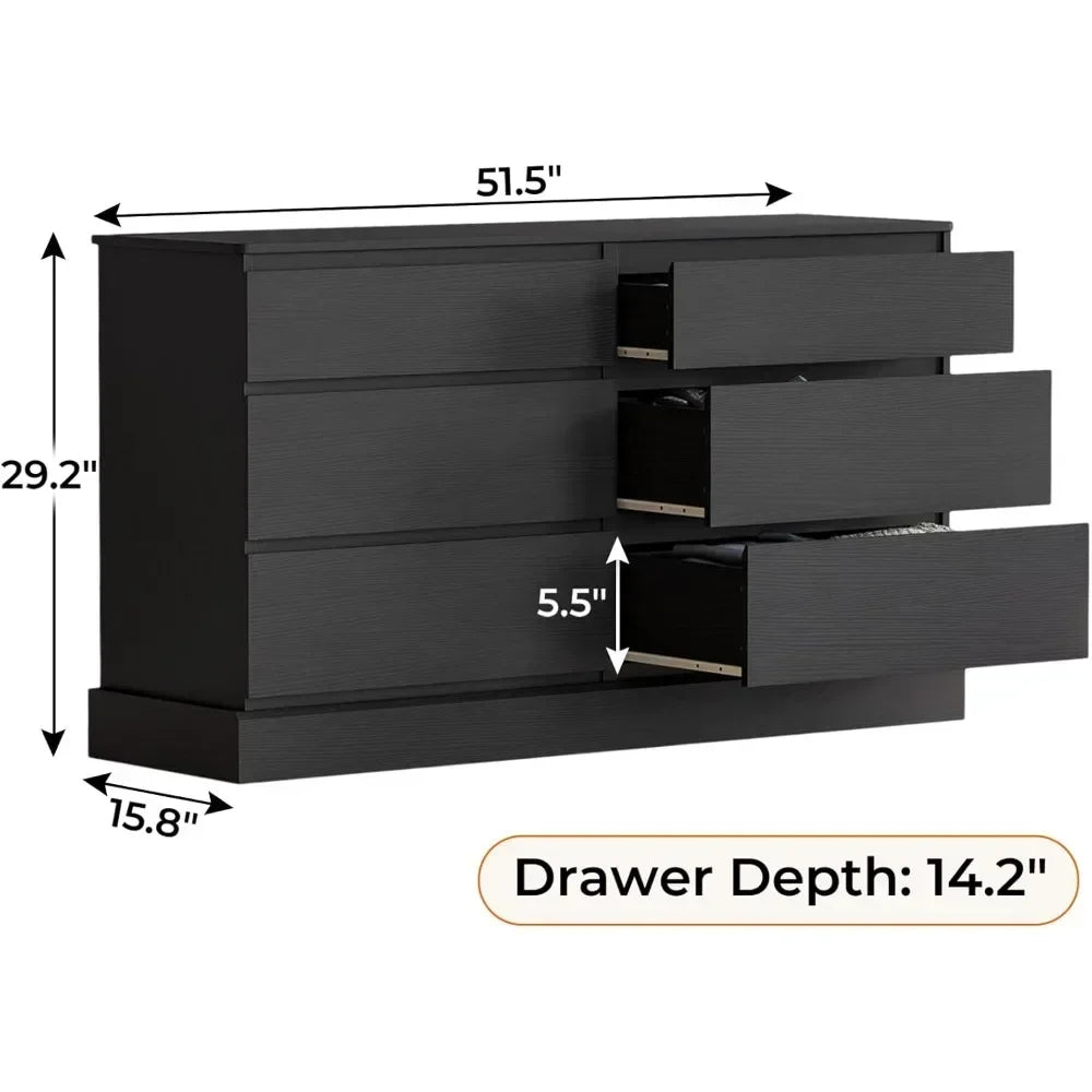 GIA Modern Minimalist 6-Drawer Wooden Dresser – Wide Storage Chest | 51.5'' W