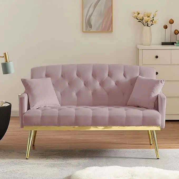 ALLISON Minimalist Modern Velvet Loveseat Sofa Gold Metal Legs - 26.4"