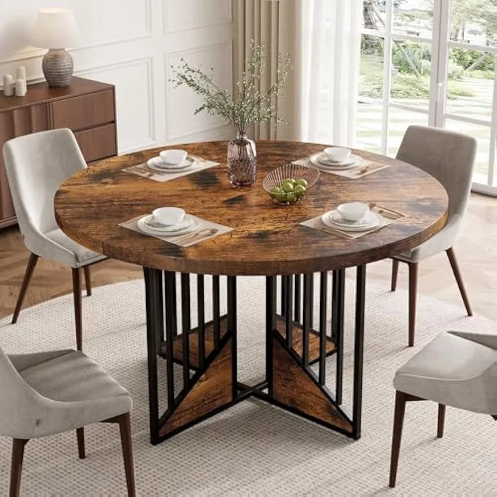RICHARD Modern Farmhouse Round Dining Table - Wooden Kitchen Table - 43.3" D