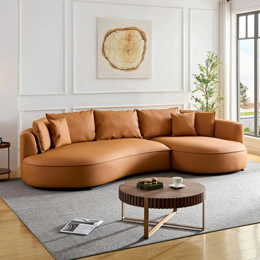 GRACE Modern Curved Eco-Leather 4-Seat Sofa – Minimalist Cloud Couch - 64.5"