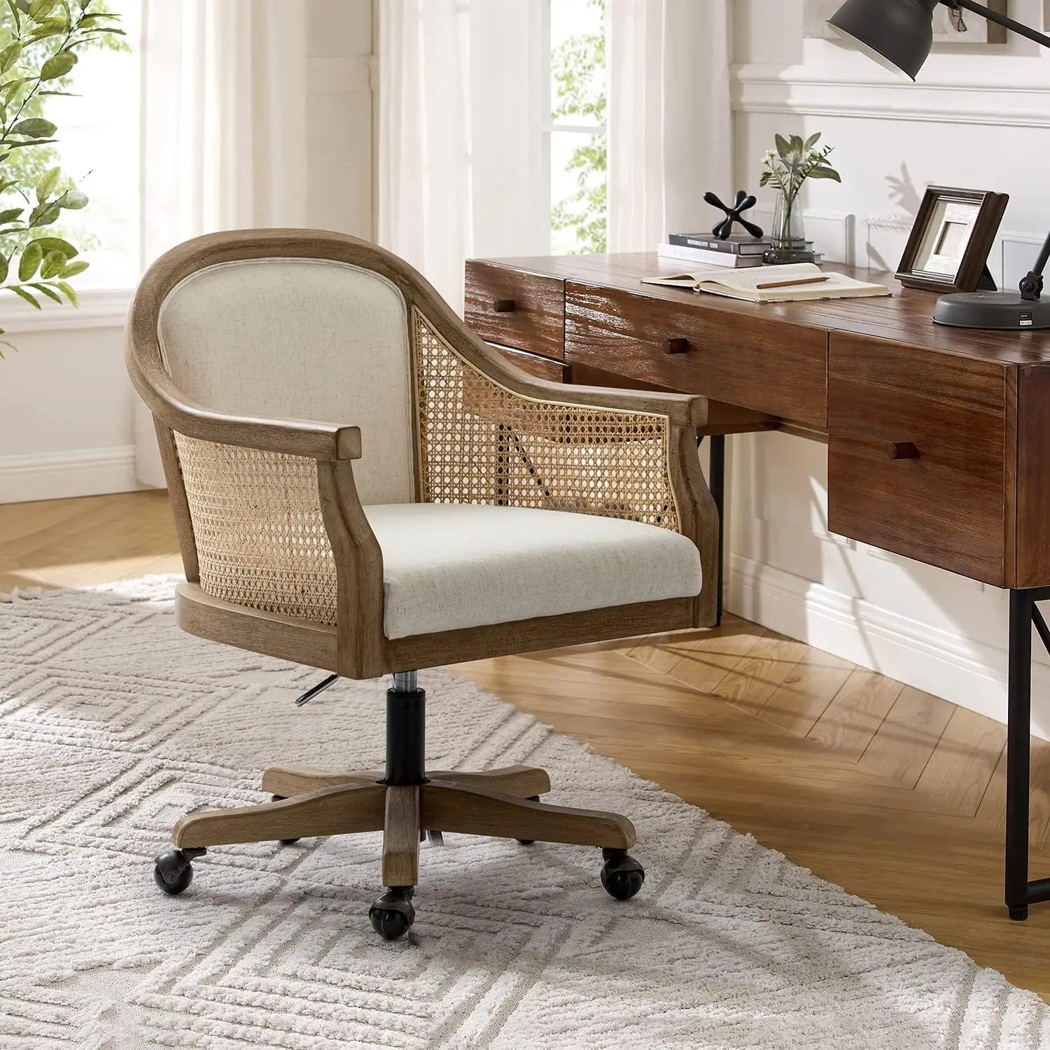 UKRAINE Upholstered Home Office Chair, Adjustable Swivel Rolling Task Chair - 23.5" W