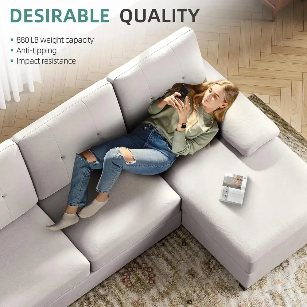 RYDER Modern U-Shaped Sectional Sofa with Chaise – Living Room Furniture, 106.3"W