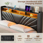 ZOEY Modern King Size Upholstered Bed Frame with LED Lights, Charging Station & Storage - 75.98''