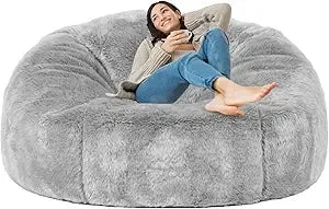 ANNALISE CloudNest Luxe Faux Fur Bean Bag Sofa Cover – Round Style