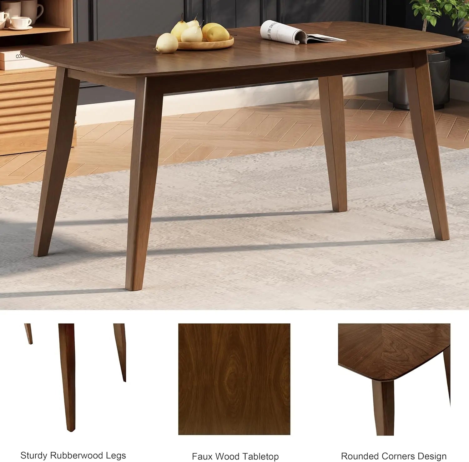 POPPY Darien Mid-Century Modern Rectangular Dining Table – 59.6" W