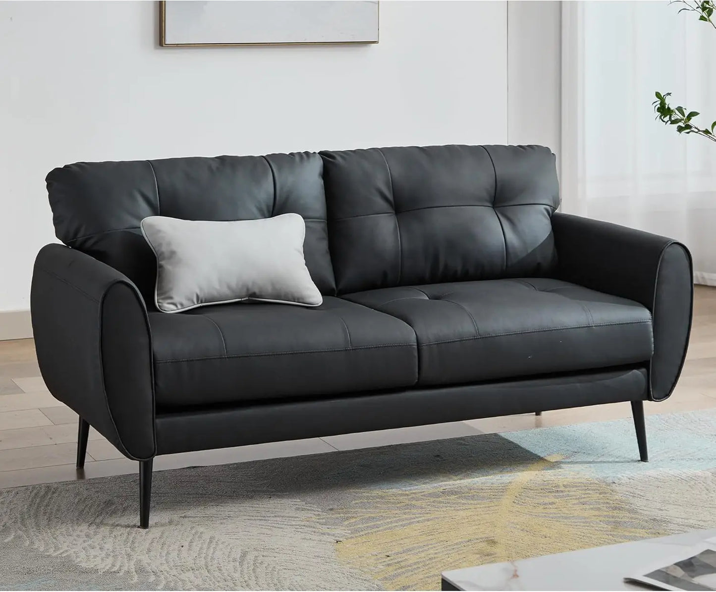 KAYLEE Mid-Century Modern Loveseat Sofa – Tufted Leather 2-Seat Couch -  61.2"