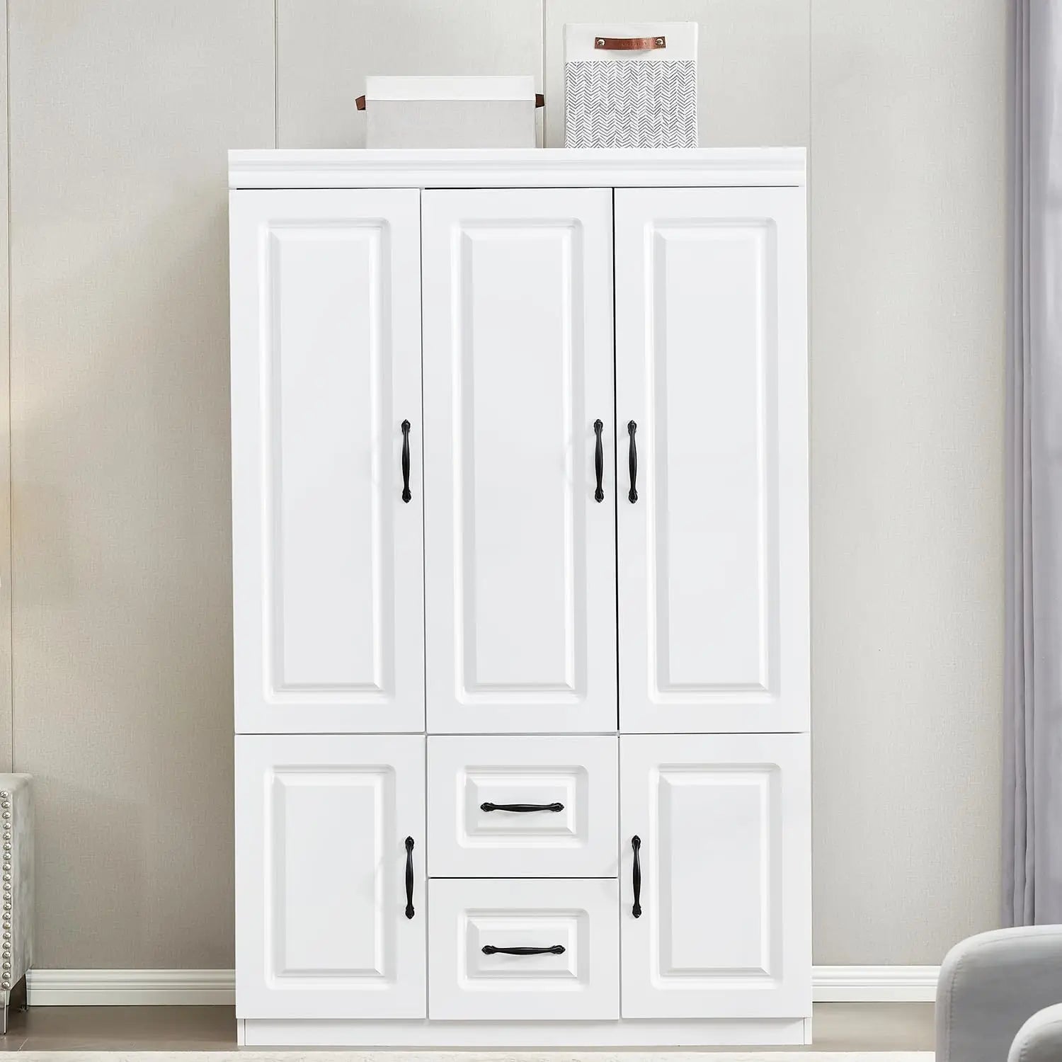 SARAI Modern 3-Door Wooden Wardrobe Armoire Closet Organizer