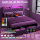 SCARLETT Modern Upholstered Queen Bed Frame with Storage Drawers, LED Headboard