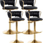 Gold Bar Stools Set of 4, Counter Height Bar Stools with Low Back, Velvet Adjustable Height Barstools, 360° Swivel Bar Stools