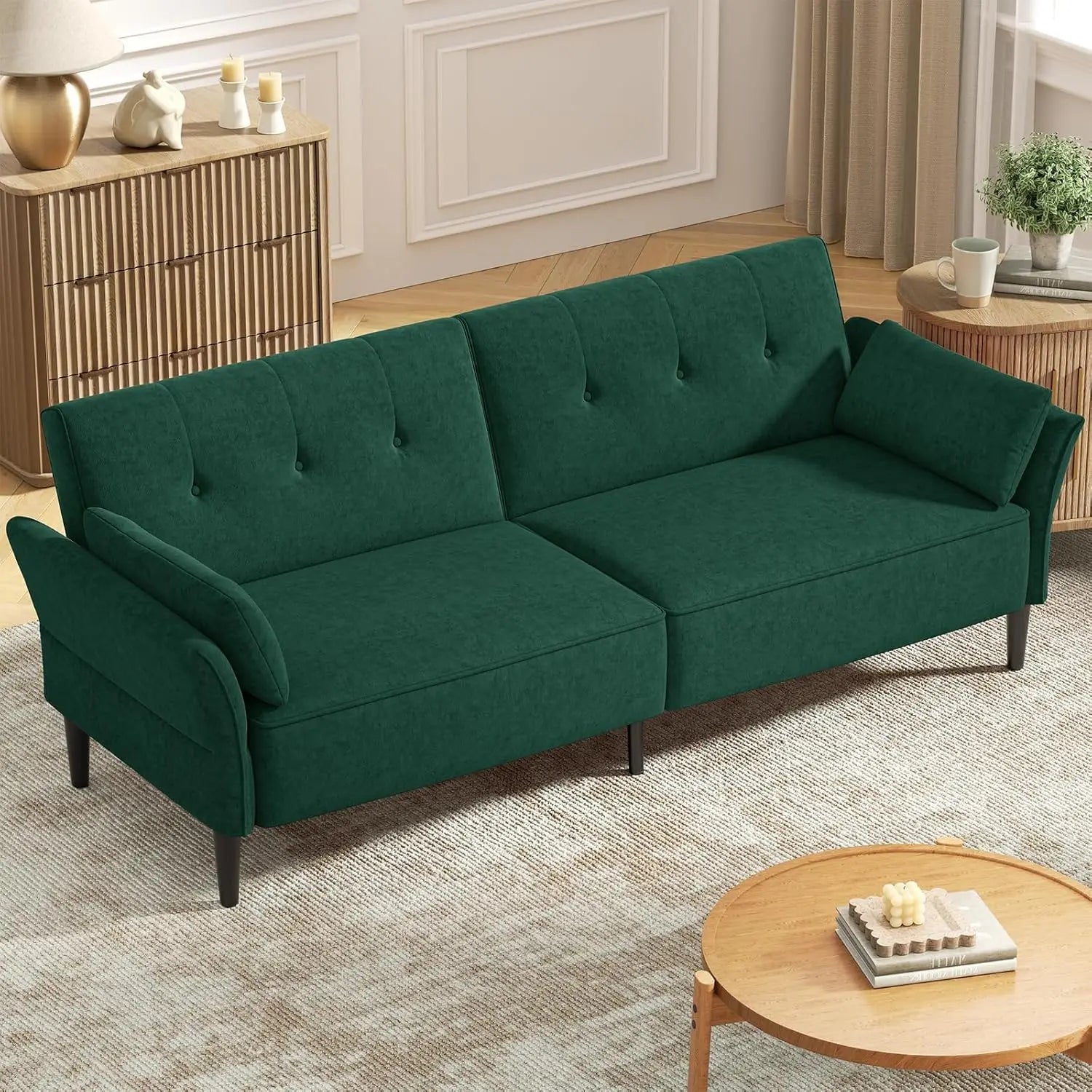 ABIGAIL Modern Convertible Sleeper Sofa, Adjustable Backrest & Armrests - 89"