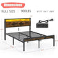 KINSLEY Rustic Industrial Metal Platform Bed Frame with LED Lights & Charging Station - 54''