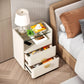 GRACELYNN Modern Glass-Top Nightstands Set of 2 – 2-Drawer Beige Bedside Table with Open Storage