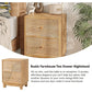 SYDNEY Mid Century Wooden Bedside Table with Handcrafted Ring Pattern, 2-Drawer