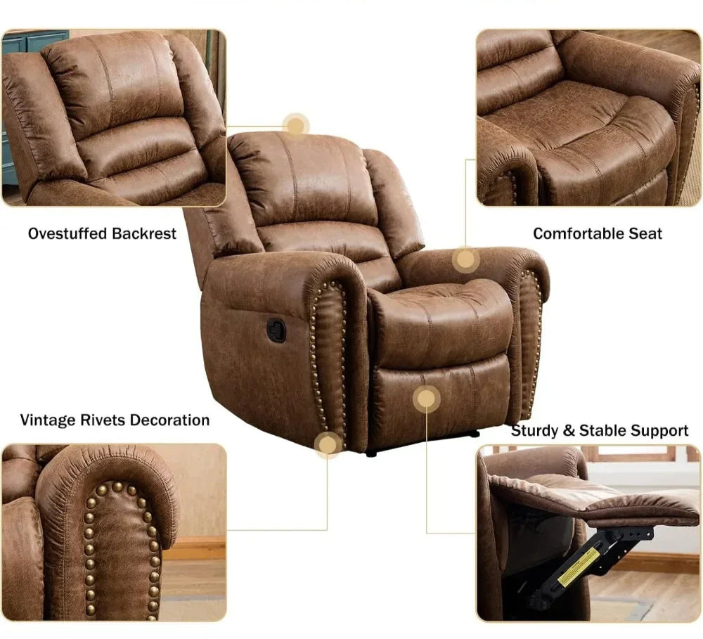 ANTHONY Classic Leather Manual Recliner Chair – Traditional Single Sofa - 41"