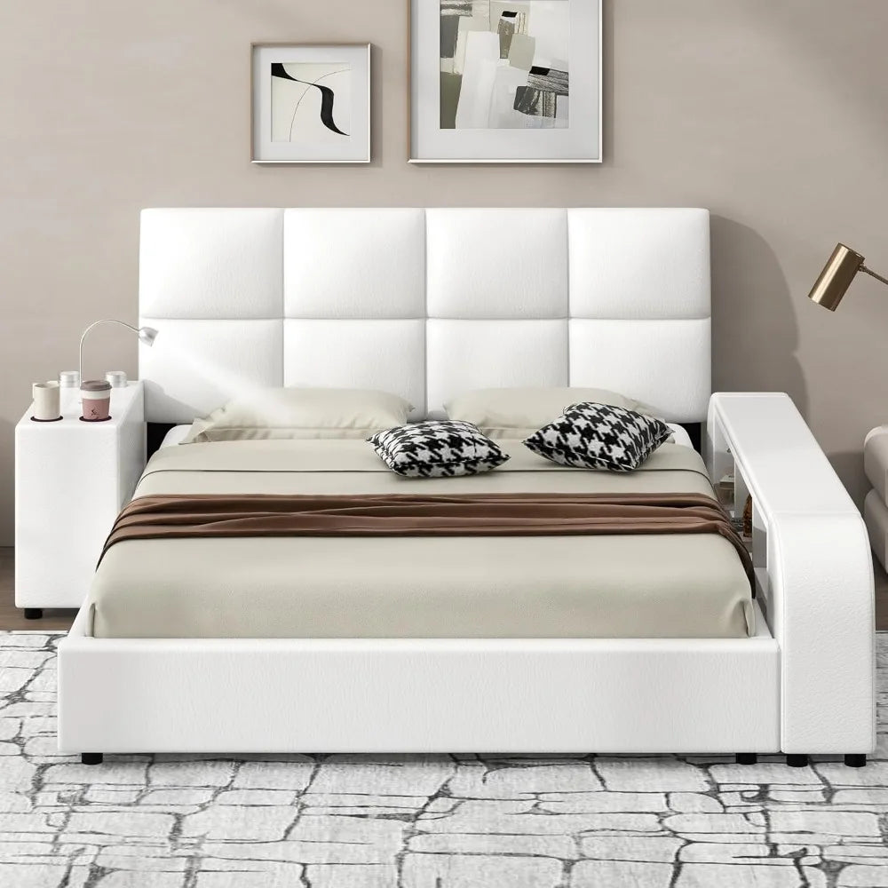 Kaeli Modern Smart Upholstered Bed Frame | Queen Size 81.5" Wide Faux Leather Platform Bed