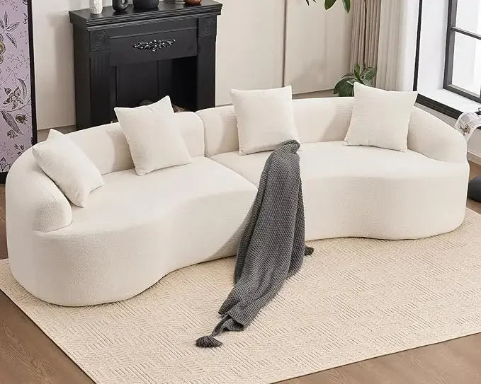 Minimalist Modern 4-Seater Curved Sectional Sofa – Terrycloth Fabric Couch – 130.5" Wide