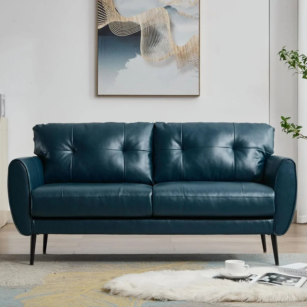 KAYLEE Mid-Century Modern Loveseat Sofa – Tufted Leather 2-Seat Couch -  61.2"