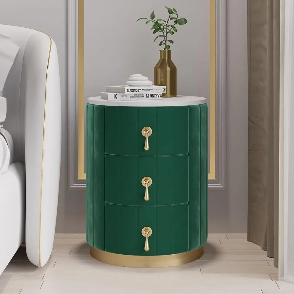 REBECCA Modern White Leather Smart Nightstand - 18'' Bedside Table with Wireless Charging & 2 Drawers