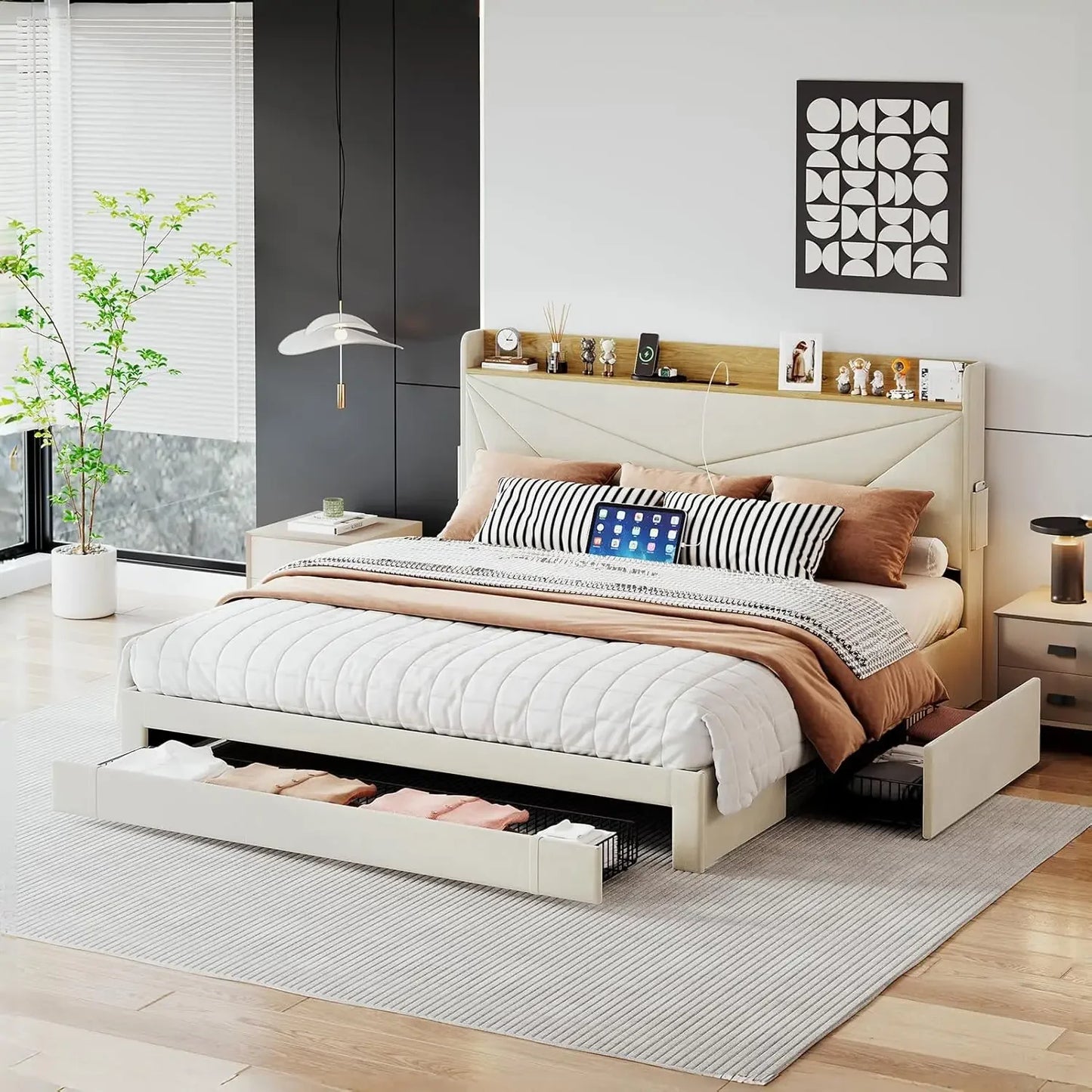 Ainara Modern Storage Upholstered Bed Frame | King Size 77.95" Wide Platform Bed