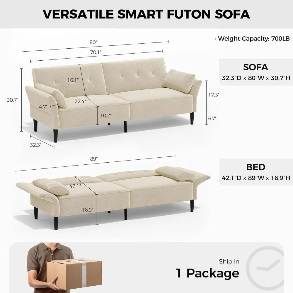 ABIGAIL Modern Convertible Sleeper Sofa, Adjustable Backrest & Armrests - 89"