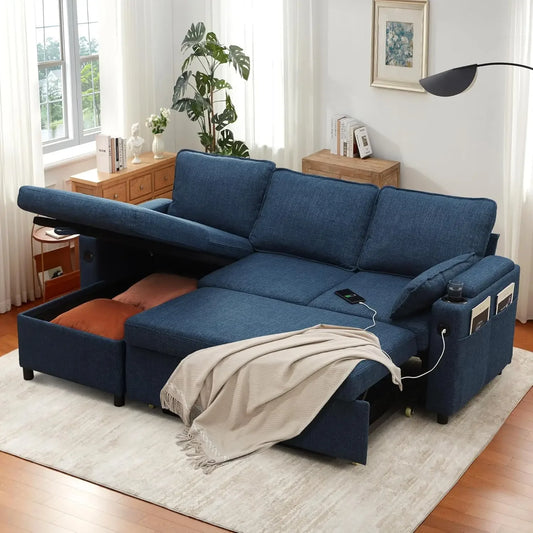 ISAIAH Modern U-Shaped Sofa Bed – Pull-Out Sleeper Couch with Double Storage - 104.3"