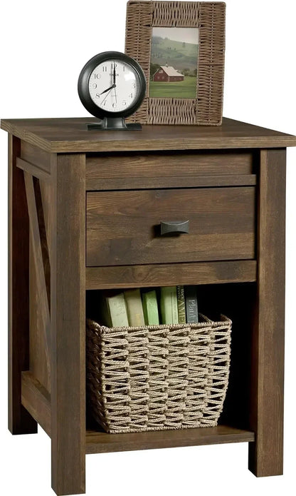 HEIDI Rustic Farmhouse Nightstand with Drawer & Open Shelf - 17.8"