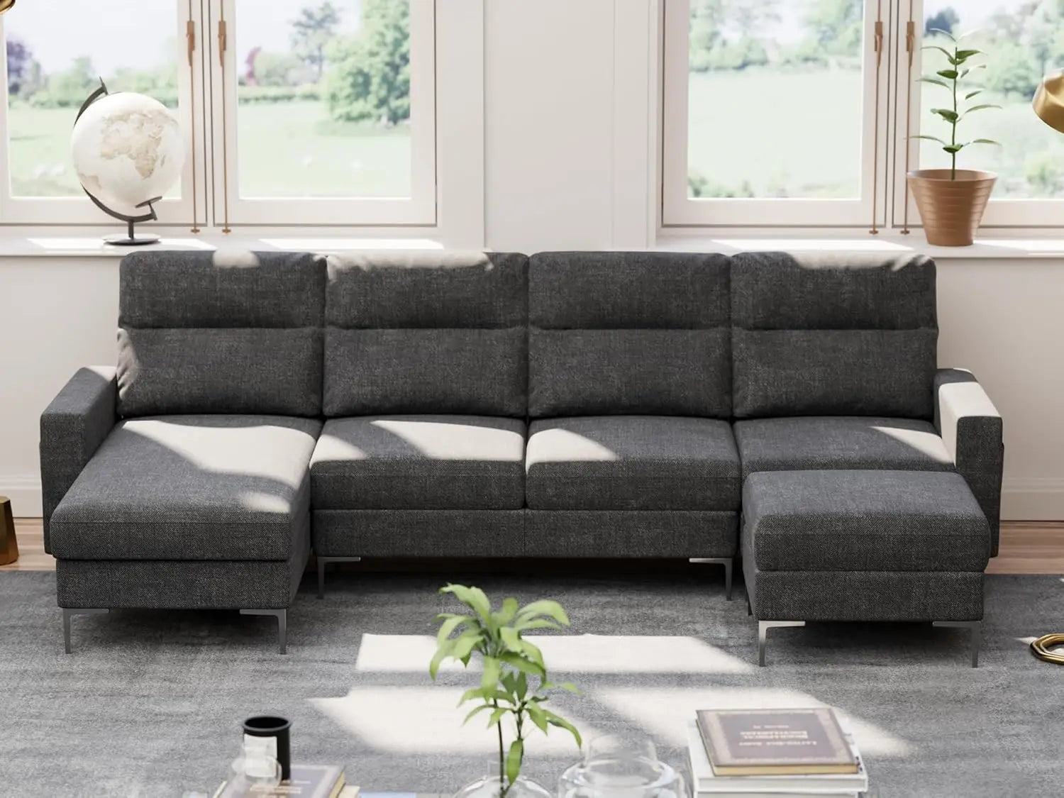 HAYDEN Modern U-Shaped Convertible Fabric Sectional Sofa – Sleeper Couch with Double Chaise | 110.2"W