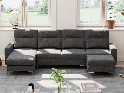 HAYDEN Modern U-Shaped Convertible Fabric Sectional Sofa – Sleeper Couch with Double Chaise | 110.2"W