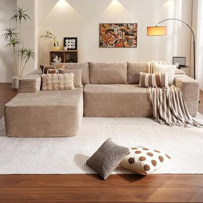 JAMESON Modern Plush Corduroy L-Shaped Cloud Sectional Sofa – Deep Seat Modular Couch | 105.7"W