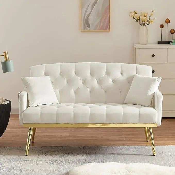 ALLISON Minimalist Modern Velvet Loveseat Sofa Gold Metal Legs - 26.4"