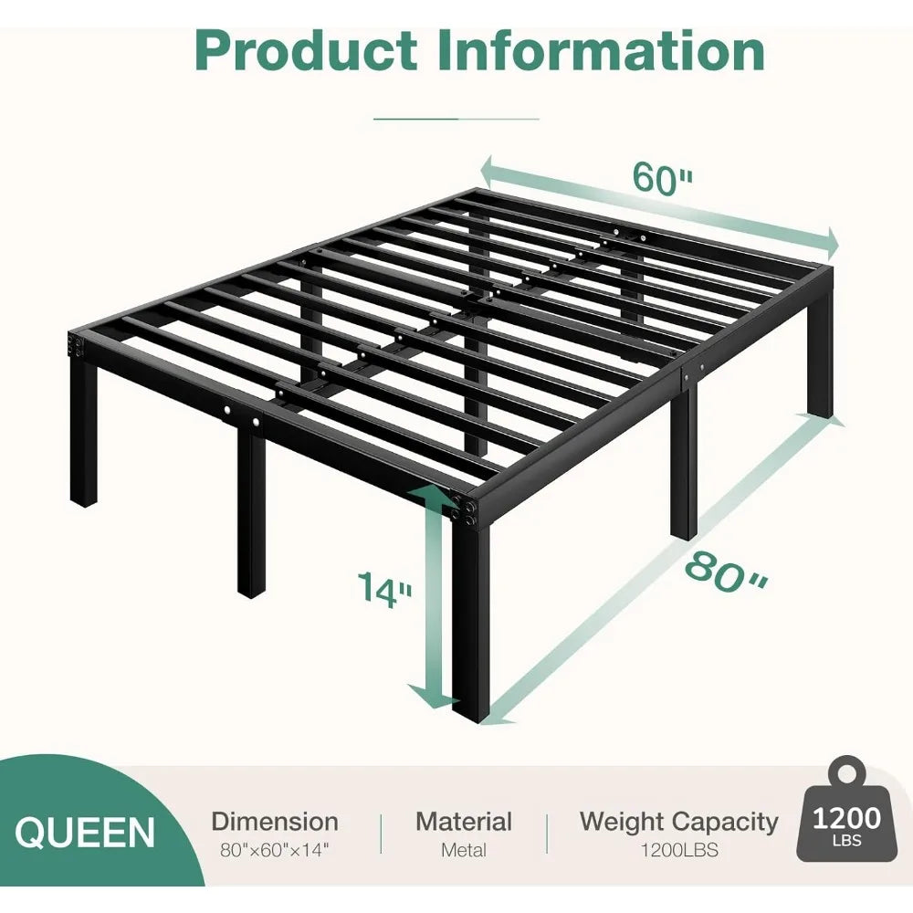 CLAIRE Modern 14-Inch Metal Platform Bed Frame - Queen Size