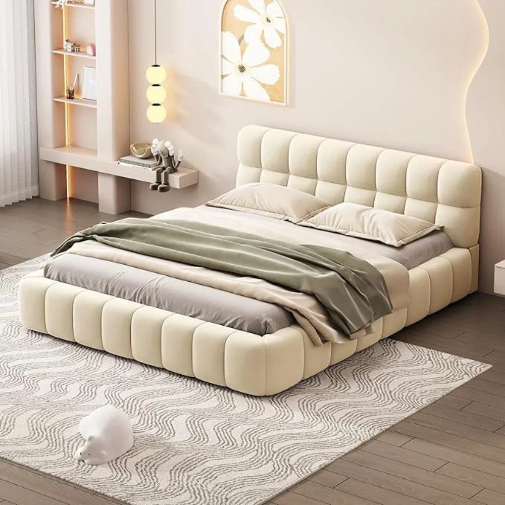 OLIVIA Elegant Modern Upholstered Platform Bed Frame | Queen Size 64.4" Wide Fabric Bed