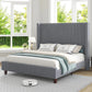 AYLA Modern Corduroy Upholstered Platform Bed Frame – 61" Vertical Stripe Wingback Headboard