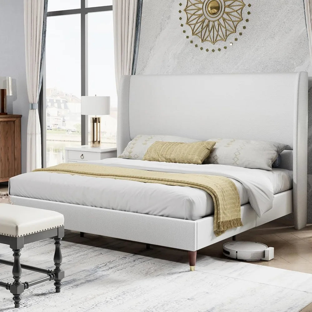 AUBREY Modern Wingback Upholstered Queen Platform Bed – 51.2" Tall Headboard