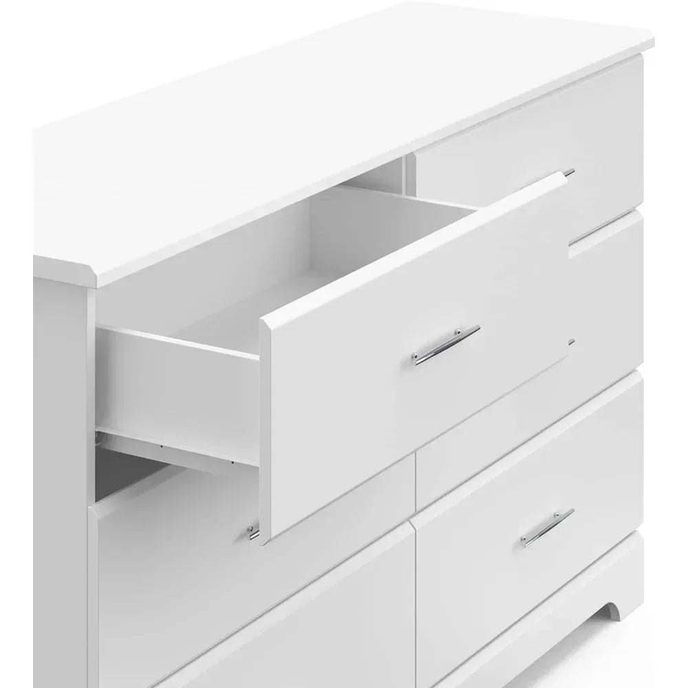 Minimalist Modern 6-Drawer Double Dresser – White Wood Chest – 53.5"W