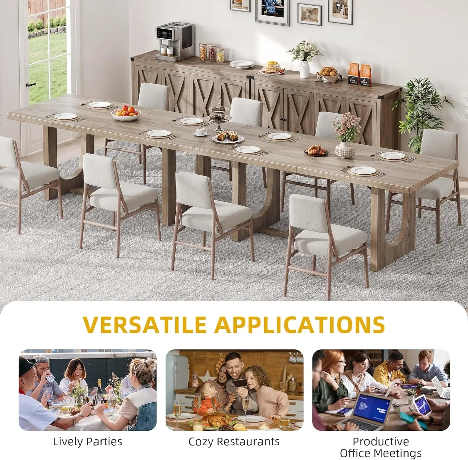 SUSAN Modern Farmhouse Rectangular Dining Table - 70.86" W