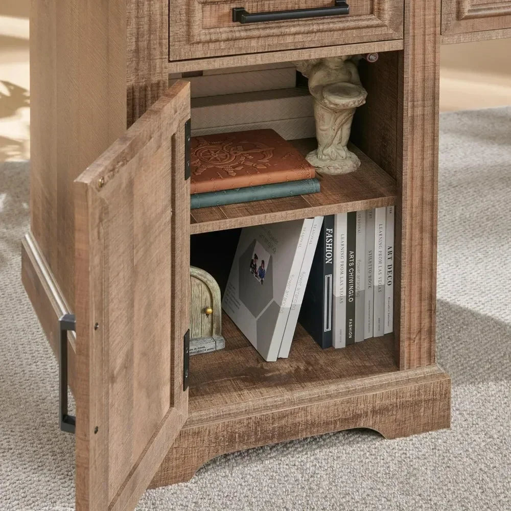 MARY Farmhouse Executive Desk with Drawers & Cabinet – 58" W