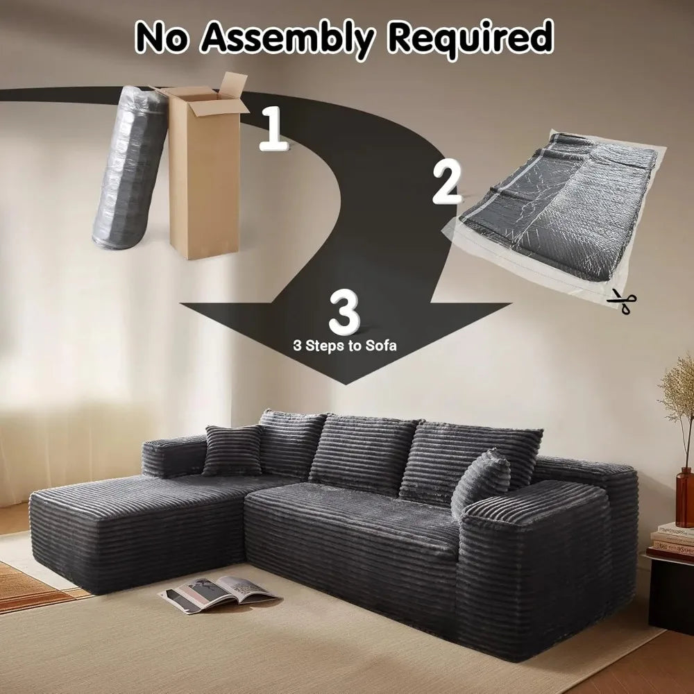JAMESON Modern Plush Corduroy L-Shaped Cloud Sectional Sofa – Deep Seat Modular Couch | 105.7"W