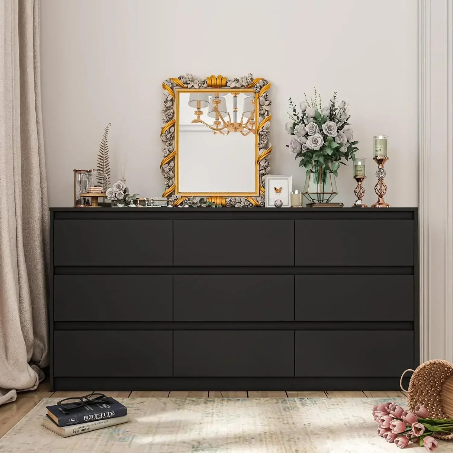 EMBER Modern Minimalist 9-Drawer Wood Dresser - 63''