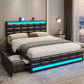 Maeve Modern Queen Bed Frame with Adjustable LED Headboard and Storage Drawers