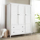 BAILEY Louvered 3-Door Wooden Wardrobe with Drawers - 59.5" Wide