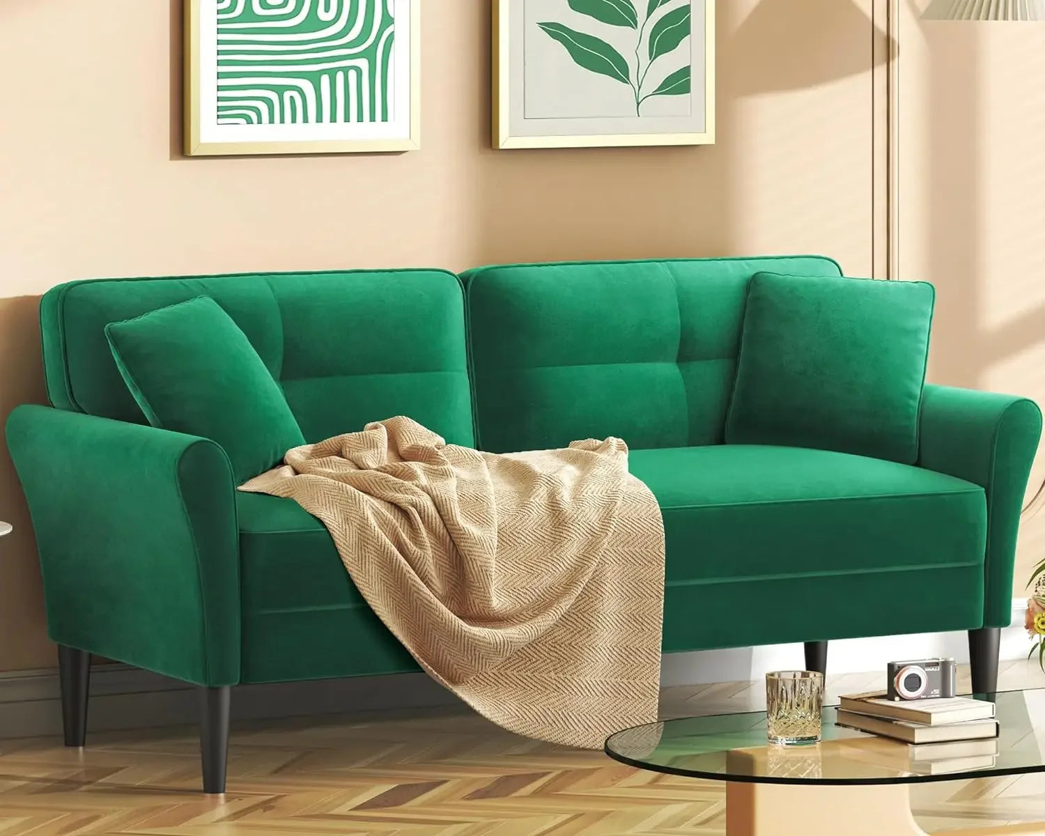 ETHAN Modern Velvet Sofa, 3-Seater Comfy Small Couch for Living Room & Bedroom - 69" 